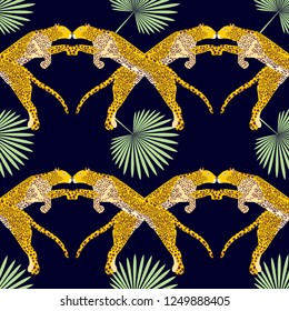 Predatory cat. Leopard. Cheetah. Seamless pattern. Vector illustration.