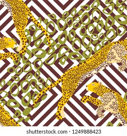 Predatory cat. Leopard. Cheetah. Seamless pattern. Vector illustration.