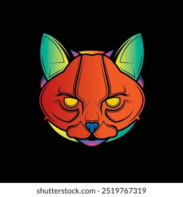 Predatory cat. Original vector illustration in vintage style isolated on black background. T-shirt design. Hand drawn, not by AI!
