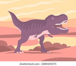 Predatory dinosaur tyrannosaurus of the Jurassic period. Carnivorous scary lizard. Big t rex. Prehistoric strong hunter. Cartoon vector illustration