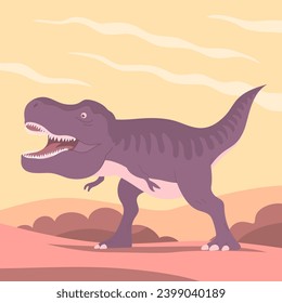 Predatory dinosaur tyrannosaurus of the Jurassic period. Carnivorous scary lizard. Big t rex. Prehistoric strong hunter. Cartoon vector illustration