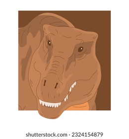 Predatory dinosaur tyrannosaurus rex of the Jurassic period. Portrait scary head monster. Carnivorous lizard. Prehistoric strong dino hunter. Wild landscape. Cartoon vector illustration