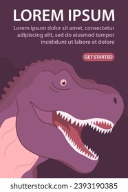 Predatory dinosaur tyrannosaurus rex of the Jurassic period. Carnivorous scary lizard. Prehistoric strong hunter. Cartoon illustration. Design for banner, website, attraction