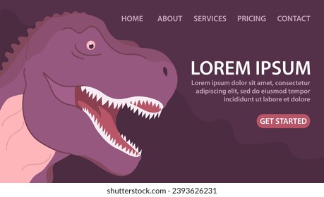 Predatory dinosaur tyrannosaurus rex of the Jurassic period. Carnivorous scary lizard. Prehistoric strong hunter. Cartoon illustration. Design for banner, website, attraction