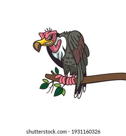 A predatory evil vulture on a branch.