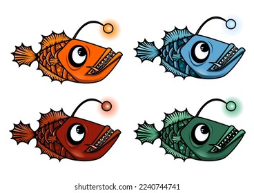 carácter de pescado depredador con colores divertidos Dibujo a mano vectorial