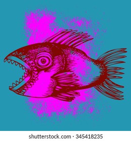 Predatory fish with colorful abstract background.