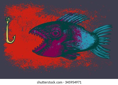 Predatory fish with colorful abstract background.