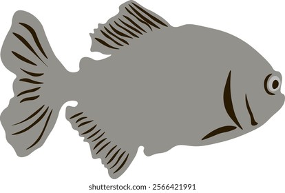 Predatory fish isolated on white background. Piranha, hand drawn logo. Painted sea creature, clip art element, vector design eps 10