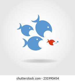 Predatory fish pursue prey. Vector