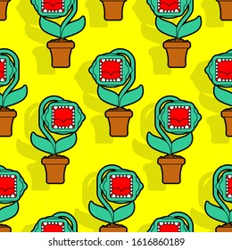 Predatory flower with teeth pattern seamless. Flytrap background. vector texture