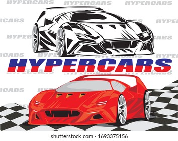 Predatory hypercars on the background of a racing flag