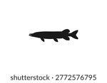 Predatory pike fish silhouette icon on white background