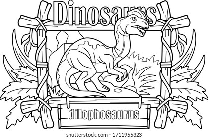predatory prehistoric dinosaur dilophosaurus, coloring book, funny illustration