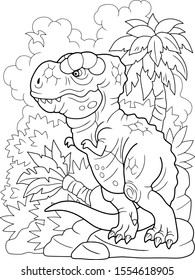 predatory prehistoric dinosaur tyrannosaurus, coloring book, funny illustration