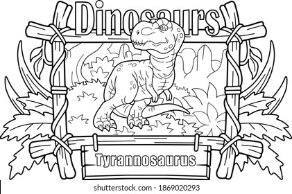 predatory prehistoric dinosaur tyrannosaurus, coloring book, funny illustration