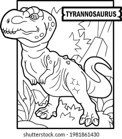 predatory prehistoric dinosaur tyrannosaurus, coloring book, funny illustration