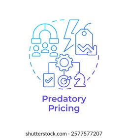 Predatory pricing blue gradient concept icon. Driving out competitors with low prices. Competitive strategy. Round shape line illustration. Abstract idea. Graphic design. Easy to use in brochure