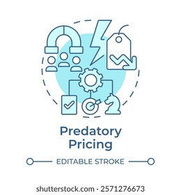 Predatory pricing soft blue concept icon. Driving out competitors with low prices. Competitive strategy. Round shape line illustration. Abstract idea. Graphic design. Easy to use in brochure