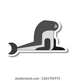 Predatory seal flat paper sticker. Dangerous sea lion or fur seal, inhabitant of sea depths and oceans isolated on white background. Nature, aquarium, animals and fish concept