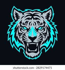 Predatory tiger emblem for competitive sports and gaming teams.