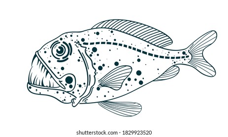 Pescado depredador de los tontos. Ilustración de vector de material dibujado a mano
