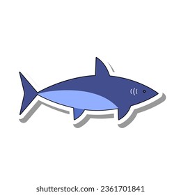 Predatory white shark flat paper sticker. Dangerous fish with sharp dorsal fin, inhabitant of sea depths and oceans isolated on white background. Nature, aquarium, animals and fish concept