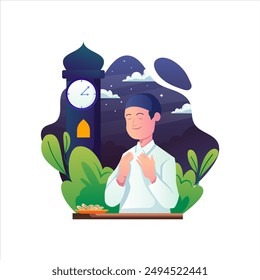 Pre-dawn Meal Illustration using modern style vector view