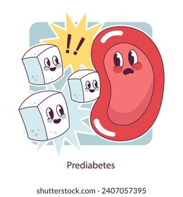 Prediabetes. Measuring sugar blood with glucometer. Glucose monitoring, glycemic index. Hyperglycemia or hypoglycemia prevention. Endocrine system disease. Vector illustration