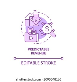 Predictable revenue purple concept icon. Regular subscription. Business model abstract idea thin line illustration. Isolated outline drawing. Editable stroke. Roboto-Medium, Myriad Pro-Bold fonts used