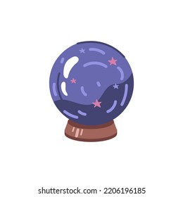 Predicting future with magic bauble or ball showing events. Isolated witchcraft items on pedestal. Vintage decor or artifact. Vector in flat cartoon style