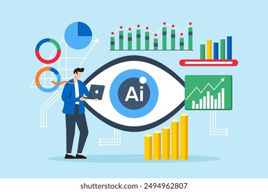 Predicting future technological trends, preparing for innovation disruptions, tech trend analysis concept vector illustration. Business analyst forecasting technology