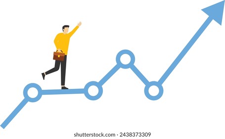 prediction concept, Profit growth, economic uptrend or investment growth, increase or growth graph, cheerful woman with graph pointing up and rising financial graph.