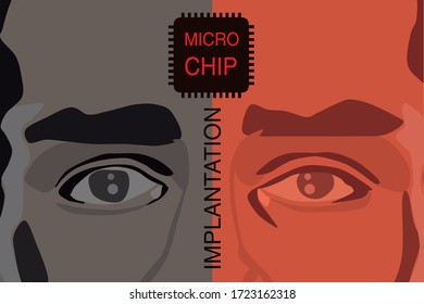  Vorhersage für die globale Implantation von persönlichen Mikrochips für Menschen. Vektorformat. Horizontal. 