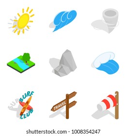 Prediction icons set. Isometric set of 9 prediction vector icons for web isolated on white background