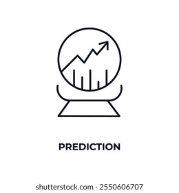 icono de esquema de predicción. Vector lineal de ai y concepto de tecnología. Icono de predicción de línea fina aislado sobre fondo blanco