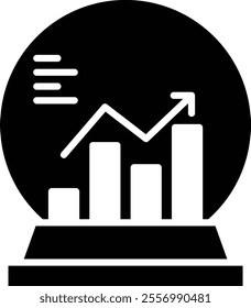 Predictive Analysis icon. A bar chart with upward trends symbolizing data-driven predictions and analysis. Suitable for business and AI applications. Black flat syle.