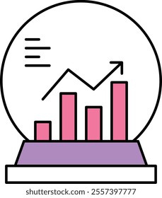 Predictive Analysis Icon – Crystal Ball with Graphs Inside, Representing AI's Capability to Predict Trends and Outcomes. Vector illustration.