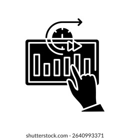 predictive analytics black glyph icon. Vector isolated element. Editable stroke.