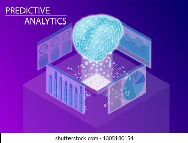 Predictive analytics and business analysis concept. 3d isometric vector illustration.	