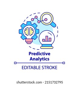 Predictive analytics concept icon. Automated data analytics abstract idea thin line illustration. Predict future trends. Isolated outline drawing. Editable stroke. Arial, Myriad Pro-Bold fonts used