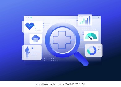 Análise de previsão em saúde, big data e IA para analisar ilustração de dados de saúde passados e em tempo real