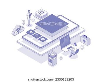 Predictive analytics in healthcare: utilizing data and statistical algorithms to forecast patient outcomes. Artificial intelligence in healthcare lineal isometric illustration