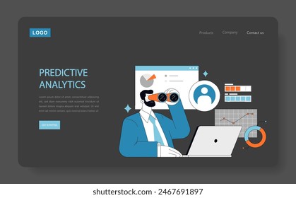 Predictive Analytics in HR concept Business professional using advanced analytics to foresee workforce trends Data-informed strategies for HR Vector illustration