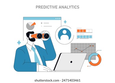 Predictive Analytics in HR concept Business professional using advanced analytics to foresee workforce trends Data-informed strategies for HR Vector illustration