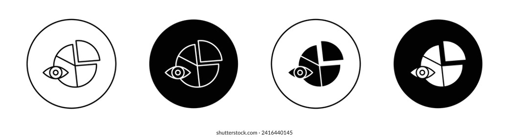 Predictive analytics icon. Predict growth pie chart vision vector symbol in a black filled and outlined style. Future growth stastistics graph sign.