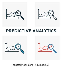 Predictive Analytics icon set. Four elements in different styles from industry 4 icons collection. Creative predictive analytics icons filled, outline, colored and flat symbols.