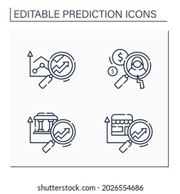 Predictive Analytics Line Icons Set. Banking, Retail Predictive Analytics, Detecting Fraud. Business Predicting Concept.Isolated Vector Illustrations.Editable Stroke