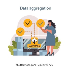 Predictive analytics. Process of using and processing data to forecast future outcome. Business ideas or decisions development. Character aggregating data for research. Flat vector illustration