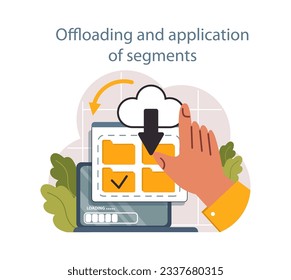 Predictive analytics. Process of using and processing data to forecast future outcome. Business ideas or decisions development. Offloading and application of segments. Flat vector illustration